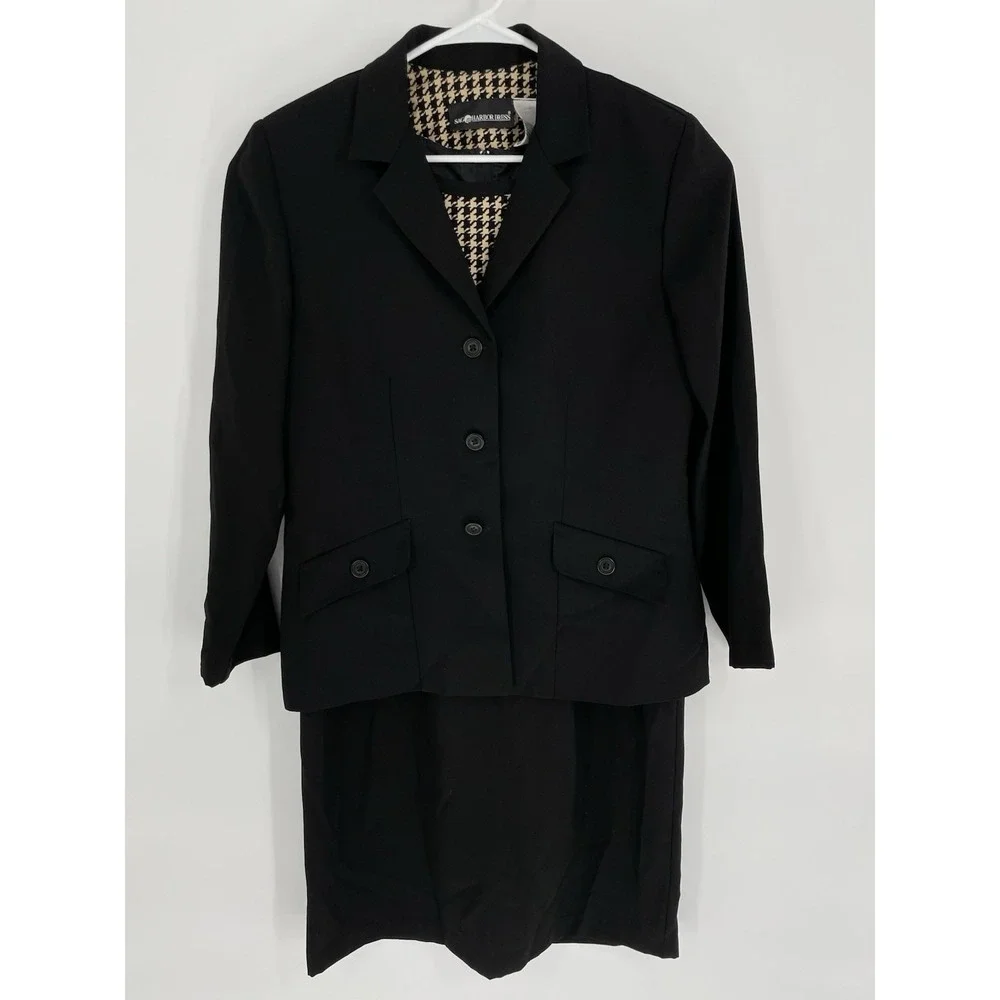 Sag Harbor Womens Size 14 Dress‎ Suit Black and Tan Blazer and Dress Suit Set